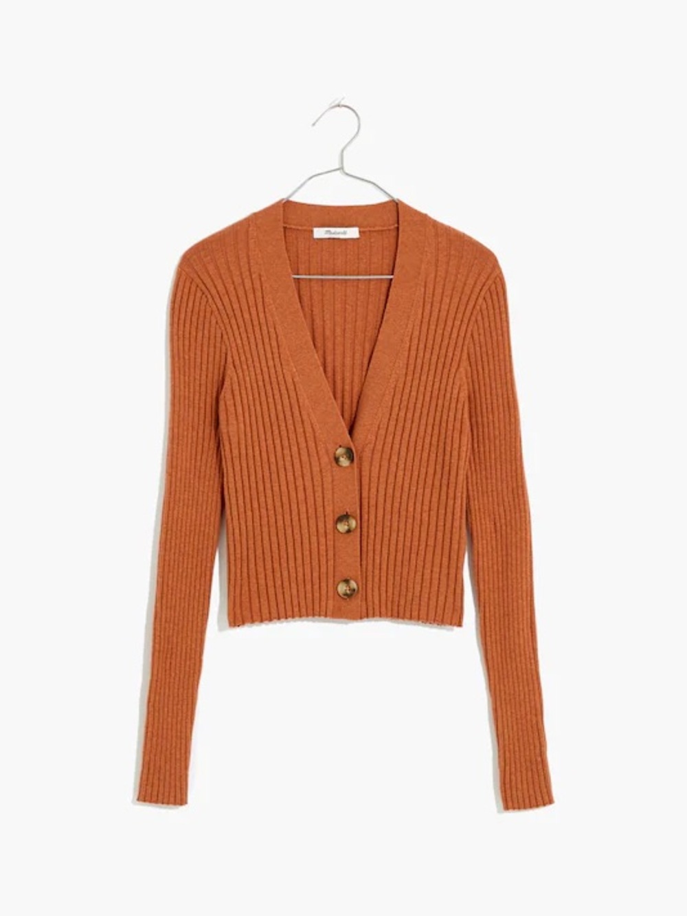 Madewell Brenville Crop Cardigan Sweater Women’s XL Terracotta Wool-Blend Ribbed